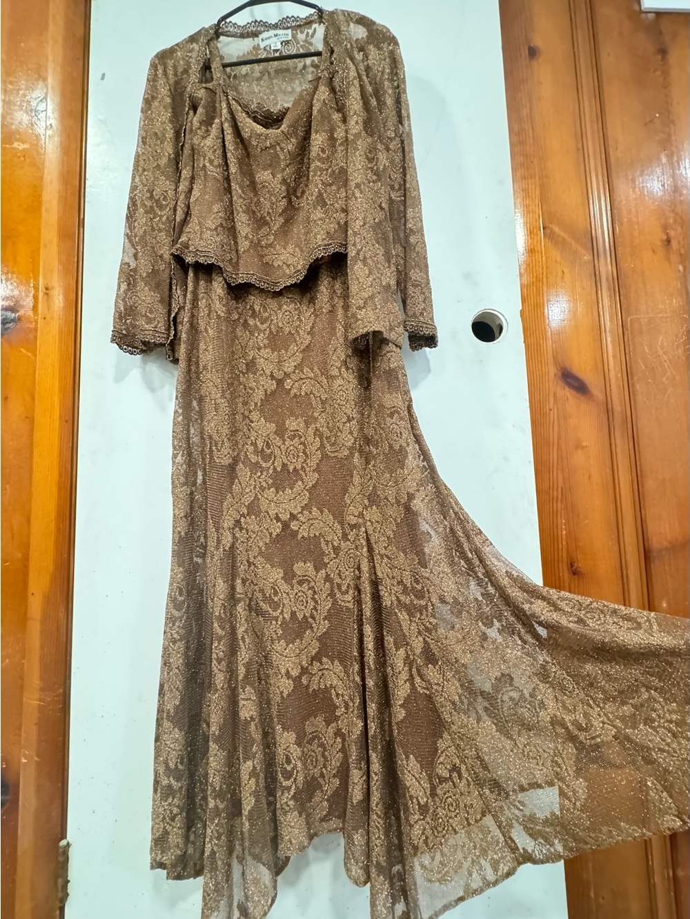 Karen Miller Golden Lace Evening Dress + Matching Jacket Gatsby ritzy